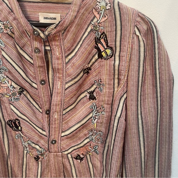 Zadig & Voltaire Pink Striped Blouse with Embellishments - Picture 8 of 11